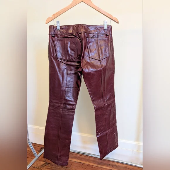 Y2K Burgundy Leather Pants - Picture 2 of 2